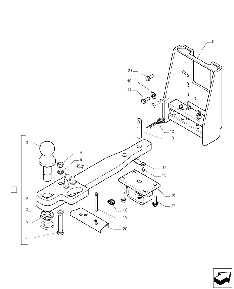 Схема запчастей Case IH PUMA 200 - (37.100.AA[05]) - SWINGING DRAWBAR - CANE VERSION (37) - HITCHES, DRAWBARS & IMPLEMENT COUPLINGS