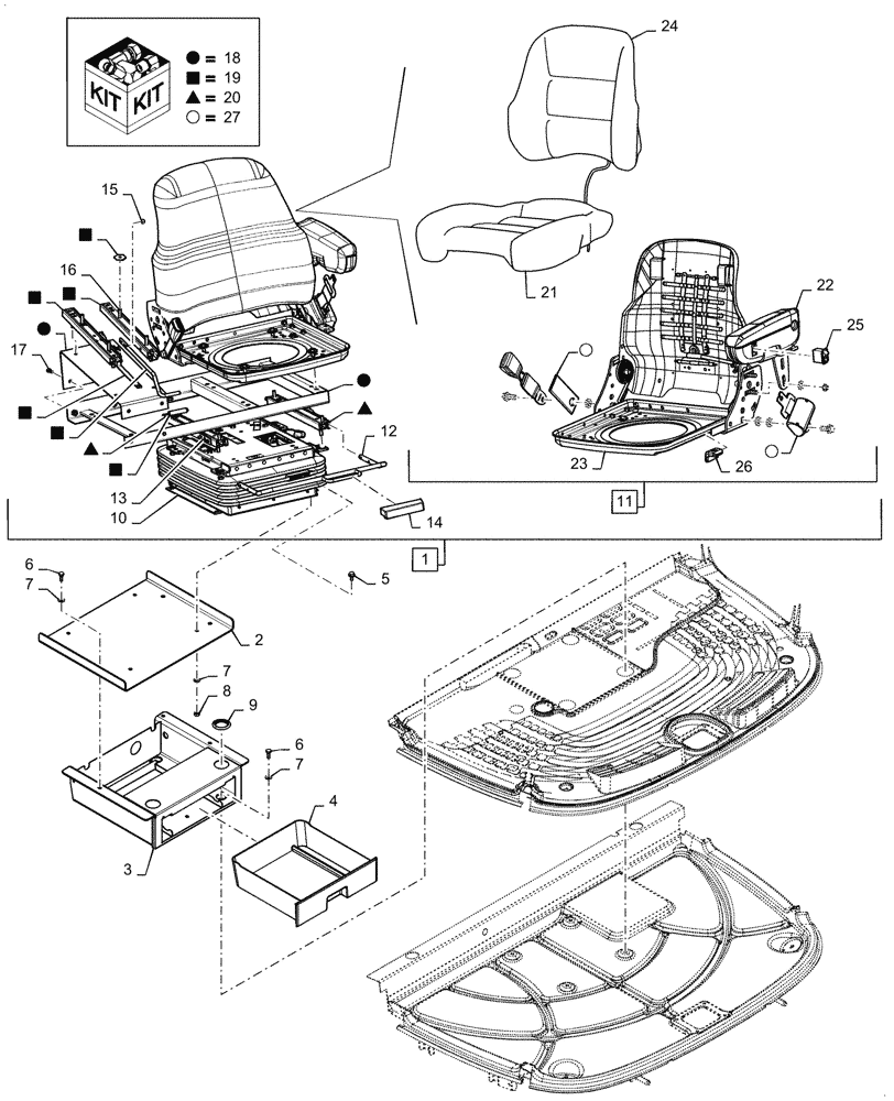 Схема запчастей Case IH WD1204 - (90.124.AE[02]) - SEAT CUSHION & ARMREST, DELUXE (90) - PLATFORM, CAB, BODYWORK AND DECALS