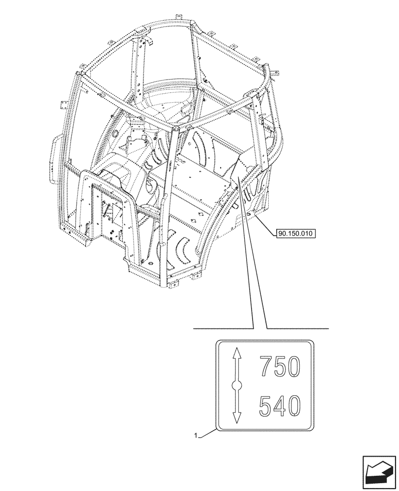 Схема запчастей Case IH JX95HC PLUS - (90.108.340) - VAR - 335818 - CONTROL, DECAL, PTO, LEVER (90) - PLATFORM, CAB, BODYWORK AND DECALS
