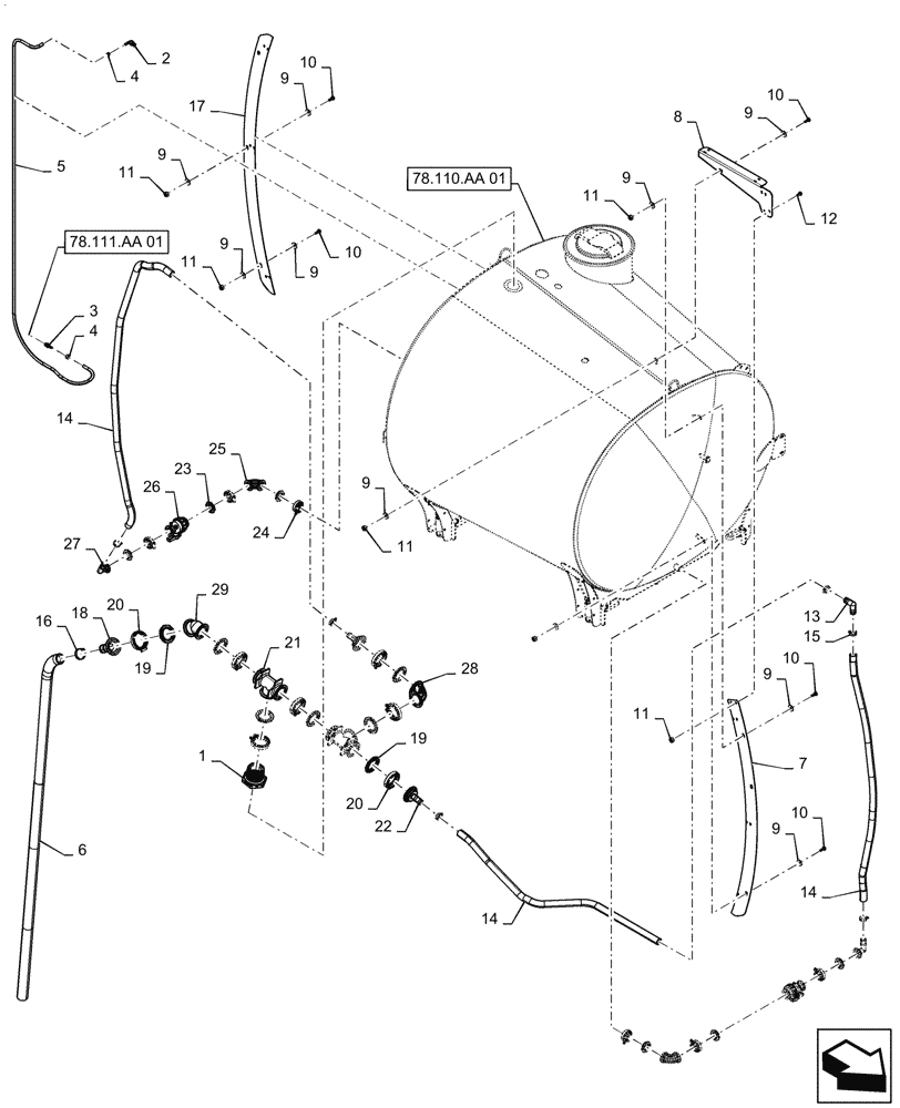 Схема запчастей Case IH PATRIOT 3340 - (78.110.AA[04]) - SIGHT GAUGE, AND VENT, ASN YGT042518 (78) - SPRAYING