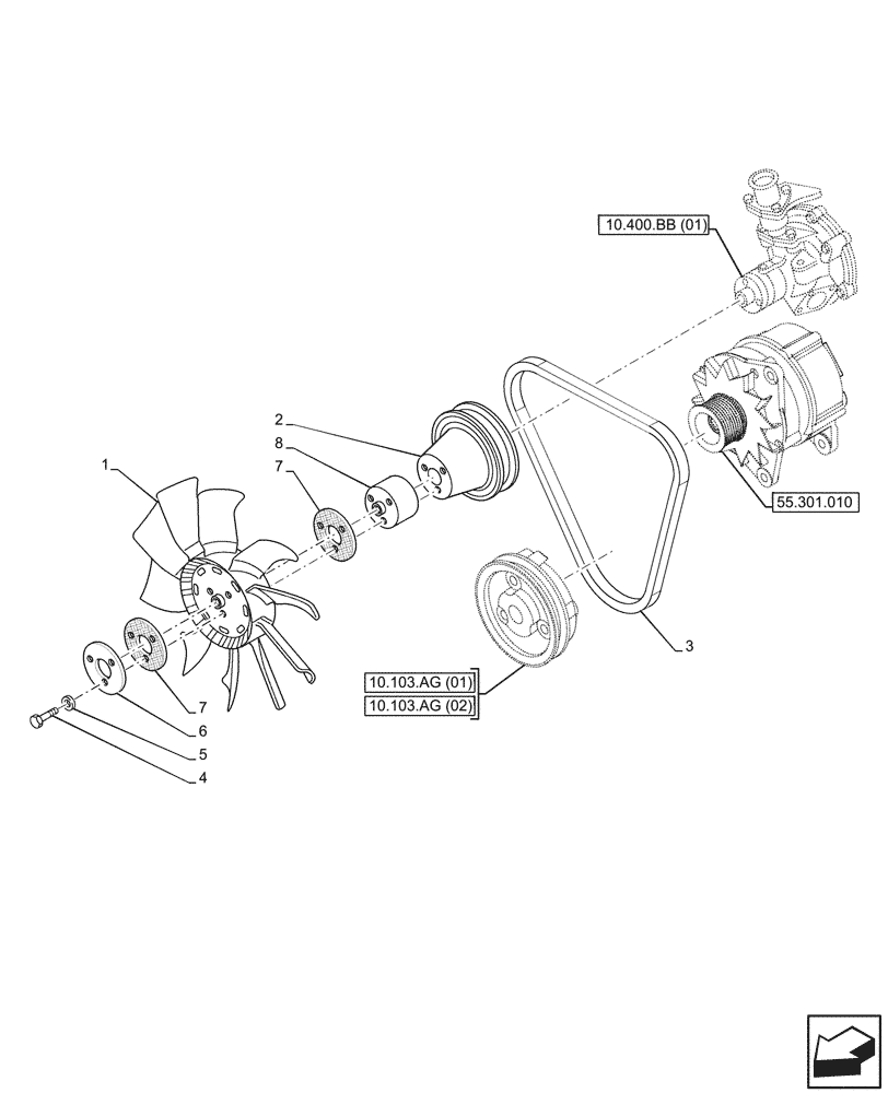 Схема запчастей Case IH JX95HC PLUS - (10.414.020) - VAR - 391102 - FAN, PULLEY & BELT (10) - ENGINE