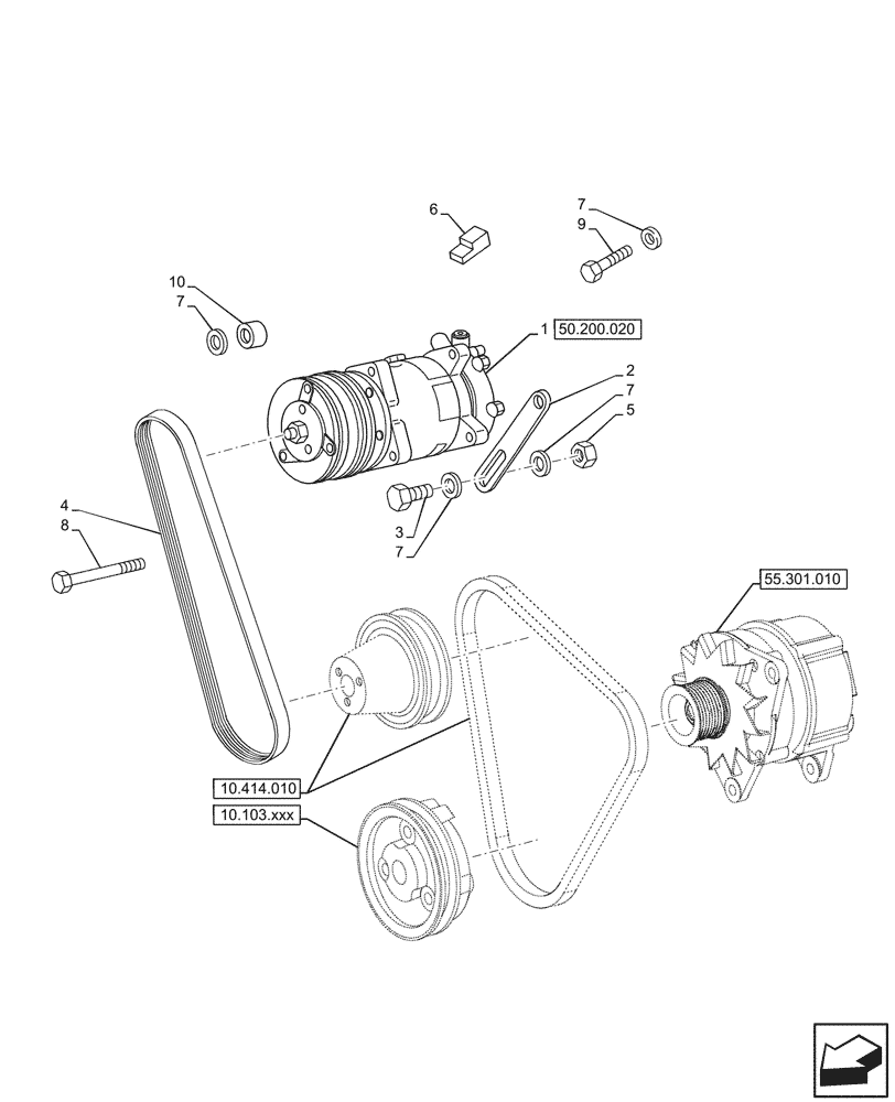 Схема запчастей Case IH JX95HC PLUS - (50.200.010) - VAR - 391102 - AIR CONDITIONING, COMPRESSOR (50) - CAB CLIMATE CONTROL