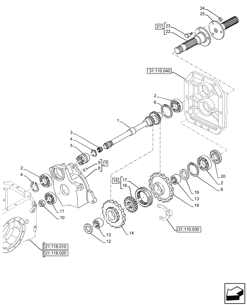 Схема запчастей Case IH JX95HC PLUS - (31.110.020) - STD + VAR - 334394, 335805 - PTO 540/1000 RPM, W/ GROUND SPEED, SHAFT & GEAR (31) - IMPLEMENT POWER TAKE OFF