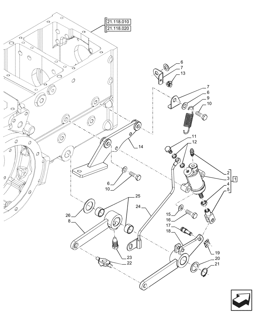 Схема запчастей Case IH JX95HC PLUS - (33.202.010) - STD + VAR - 390110, 335113 - BRAKE CYLINDER, 2WD, RH (33) - BRAKES & CONTROLS