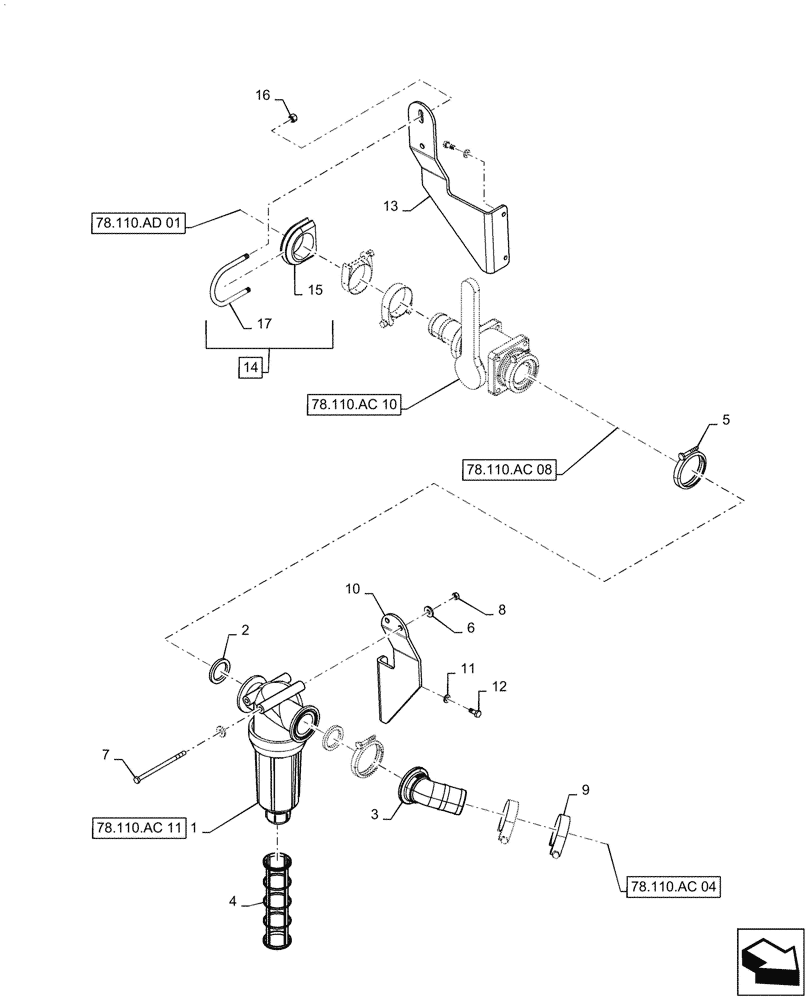 Схема запчастей Case IH PATRIOT 3340 - (78.110.AC[06]) - STRAINER FILTER, AND THROTTLE VALVE, ASN YGT042518 (78) - SPRAYING