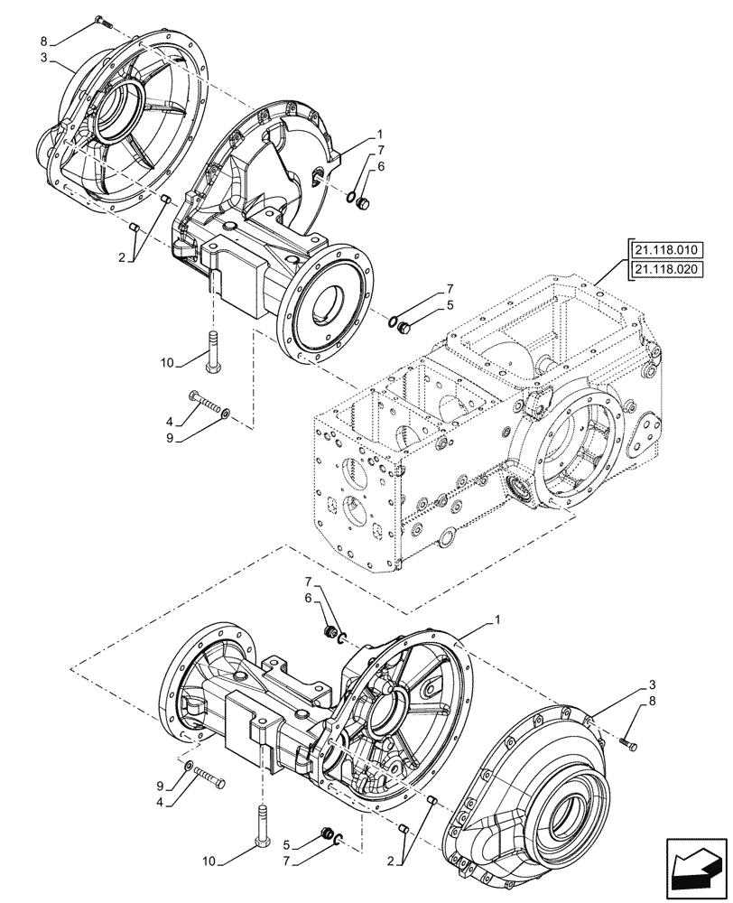 Схема запчастей Case IH JX95HC PLUS - (27.120.040) - STD + VAR - 335054, 335103, 335413, 335417, 335113, 390110 - FINAL DRIVE, HOUSING & COVERS (27) - REAR AXLE SYSTEM