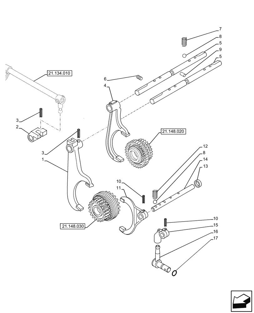 Схема запчастей Case IH JX95HC PLUS - (21.148.090) - STD + VAR - 390110 - TRANSMISSION, ROD & FORKS, 12+12 , SYNCHROSHUTTLE (21) - TRANSMISSION