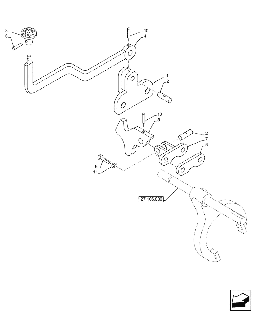 Схема запчастей Case IH JX95HC PLUS - (27.106.040) - STD + VAR - 335113, 390110 - DIFFERENTIAL LOCK, CONTROL, MECHANICAL (27) - REAR AXLE SYSTEM