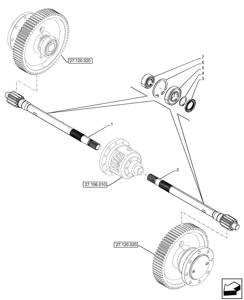 Схема запчастей Case IH JX95HC PLUS - (27.120.010) - STD + VAR - 335113, 390110 - FINAL DRIVE, SHAFT (27) - REAR AXLE SYSTEM