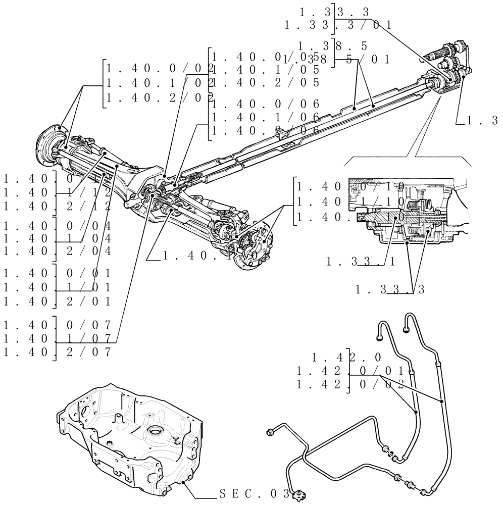 Схема запчастей Case IH MAXXUM 140 - (SEC. 04) - FRONT AXLE & STEERING (00) - GENERAL