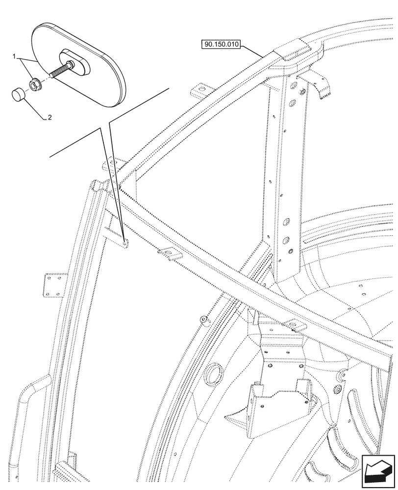 Схема запчастей Case IH JX95HC PLUS - (90.151.020) - STD + VAR - 391606 - REAR VIEW MIRROR, INSIDE, CAB (90) - PLATFORM, CAB, BODYWORK AND DECALS