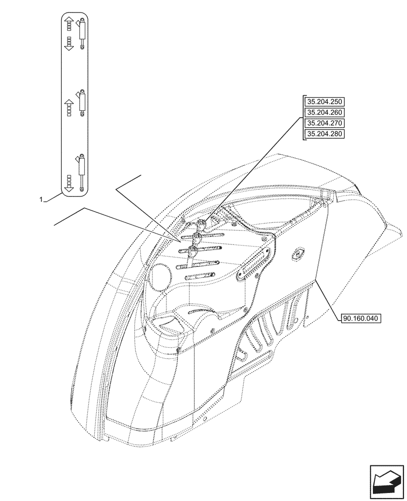 Схема запчастей Case IH JX95HC PLUS - (90.108.310) - STD + VAR - 335054, 335103, 335413, 335417 - CONTROL, DECAL, HYDRAULIC LIFT (90) - PLATFORM, CAB, BODYWORK AND DECALS
