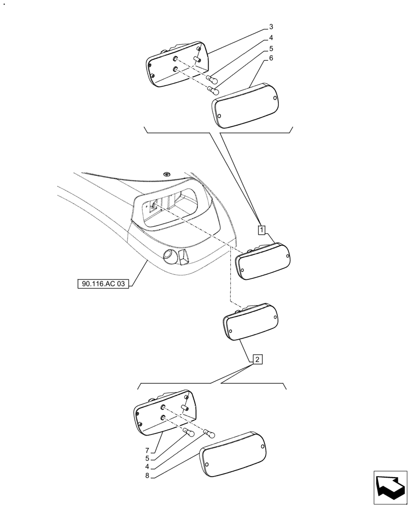 Схема запчастей Case IH FARMALL 120A - (55.404.BB[04]) - VAR - 391610, 393315 - INDICATOR LIGHT, REAR LIGHT (55) - ELECTRICAL SYSTEMS