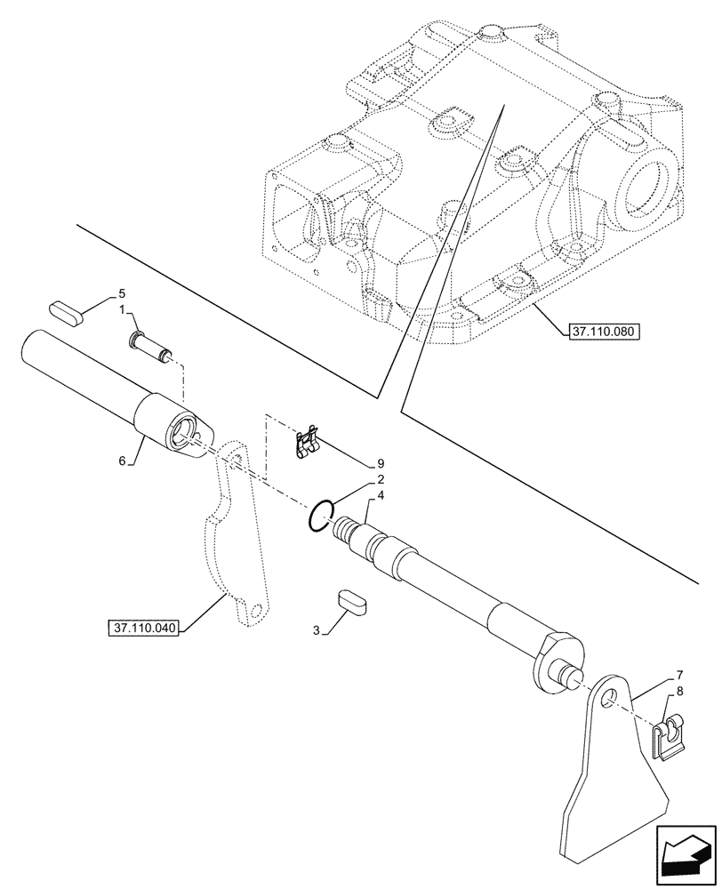 Схема запчастей Case IH JX95HC PLUS - (37.110.030) - STD + VAR - 334957, 390831 - HYDRAULIC LIFT, REAR, LEVER, SHAFT (37) - HITCHES, DRAWBARS & IMPLEMENT COUPLINGS