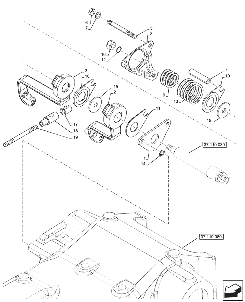 Схема запчастей Case IH JX95HC PLUS - (37.110.070) - STD + VAR - 334957, 390831 - HYDRAULIC LIFT, REAR, CONTROL LEVER (37) - HITCHES, DRAWBARS & IMPLEMENT COUPLINGS