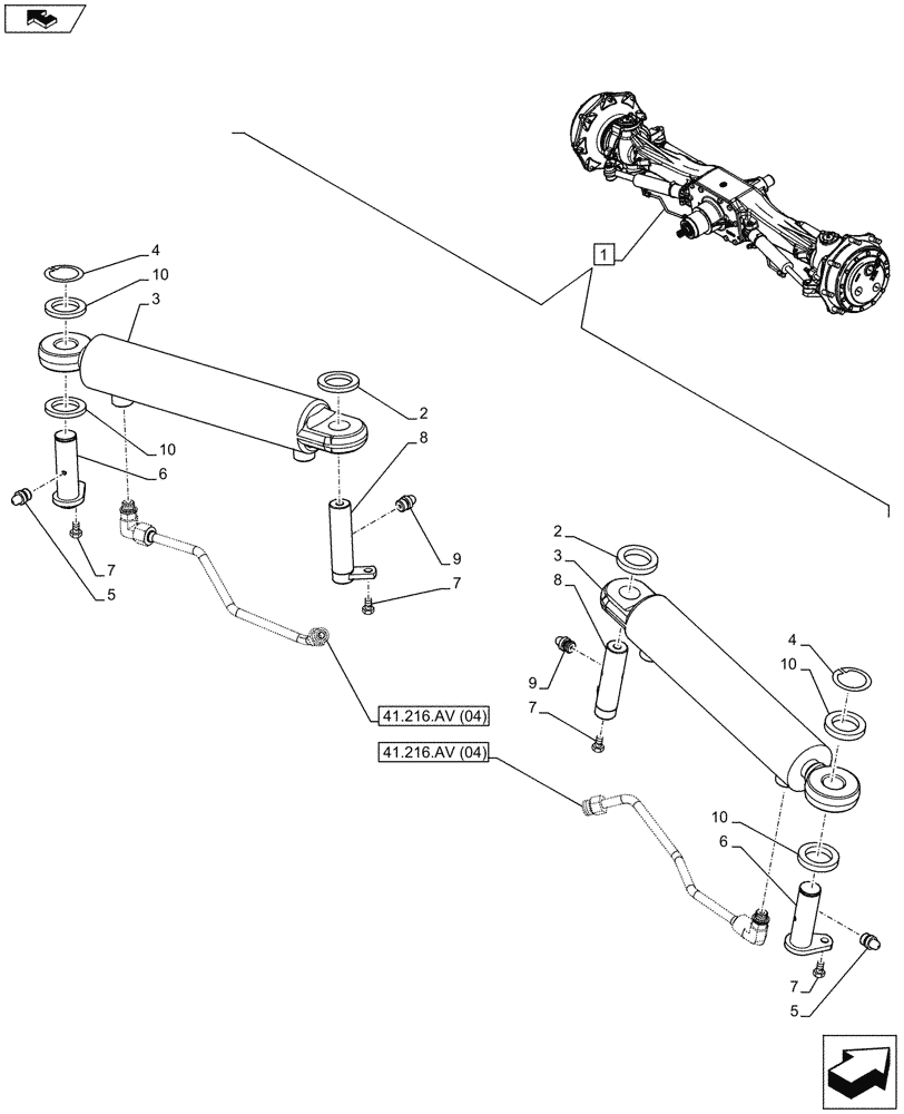 Схема запчастей Case IH MAXXUM 110 - (41.216.AN[05]) - VAR - 300408 - CLASS 4, FRONT AXLE, W/ HYDRAULIC DIFFERENTIAL LOCK, W/ STEERING SENSORS, STEERING CYLINDER (41) - STEERING