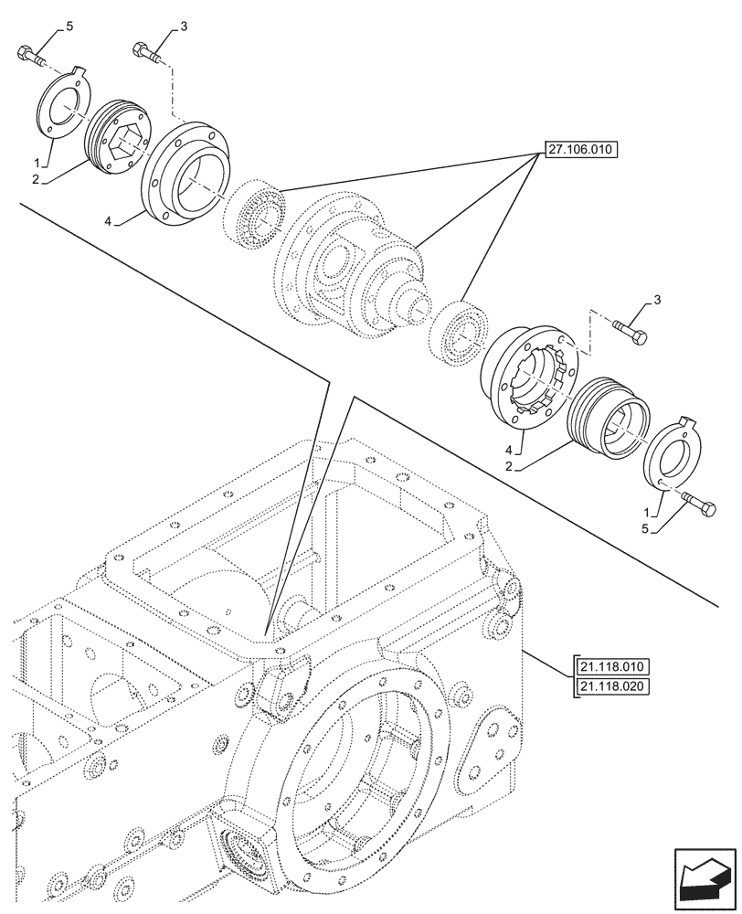 Схема запчастей Case IH JX95HC PLUS - (27.106.020) - STD + VAR - 335113, 390110 - DIFFERENTIAL GEAR, SUPPORT (27) - REAR AXLE SYSTEM