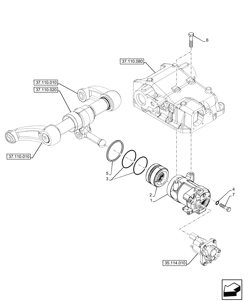 Схема запчастей Case IH JX95HC PLUS - (35.116.010) - STD + VAR - 334957, 390831 - HYDRAULIC LIFT, REAR, CYLINDER, PISTON (35) - HYDRAULIC SYSTEMS