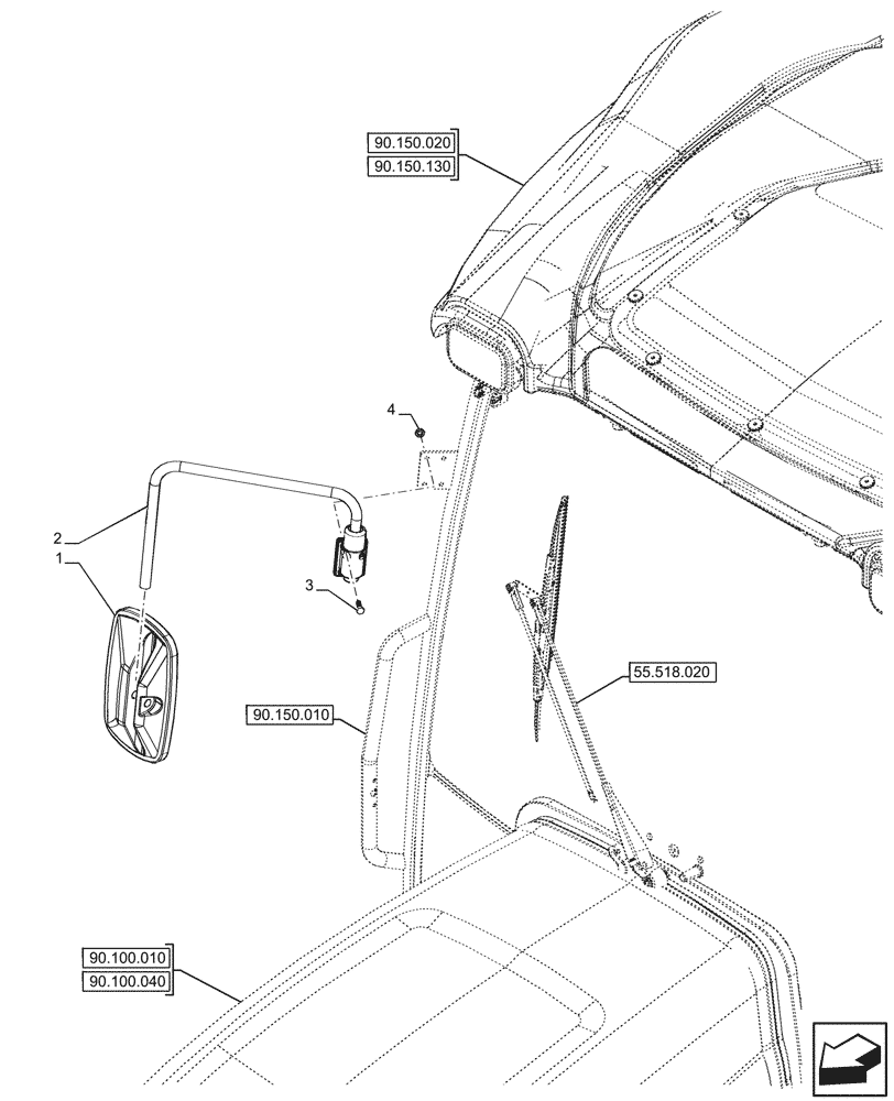 Схема запчастей Case IH JX95HC PLUS - (90.118.010) - STD + VAR - 391606 - REAR VIEW MIRROR, CAB (90) - PLATFORM, CAB, BODYWORK AND DECALS