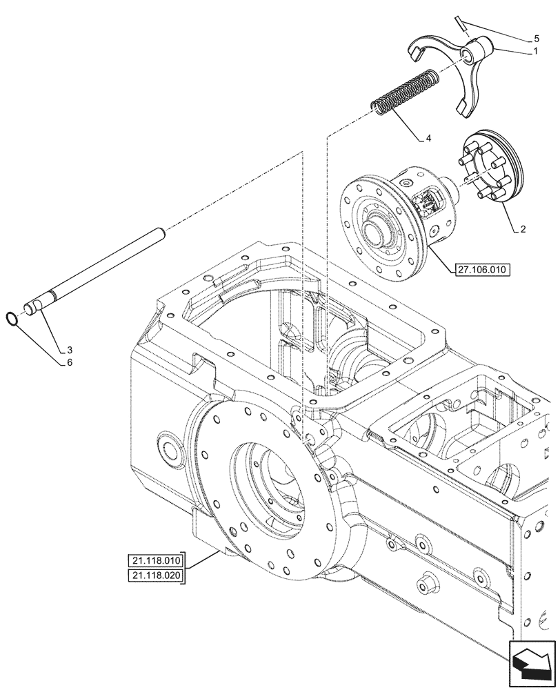 Схема запчастей Case IH JX95HC PLUS - (27.106.030) - STD + VAR - 335113, 390110 - DIFFERENTIAL LOCK (27) - REAR AXLE SYSTEM