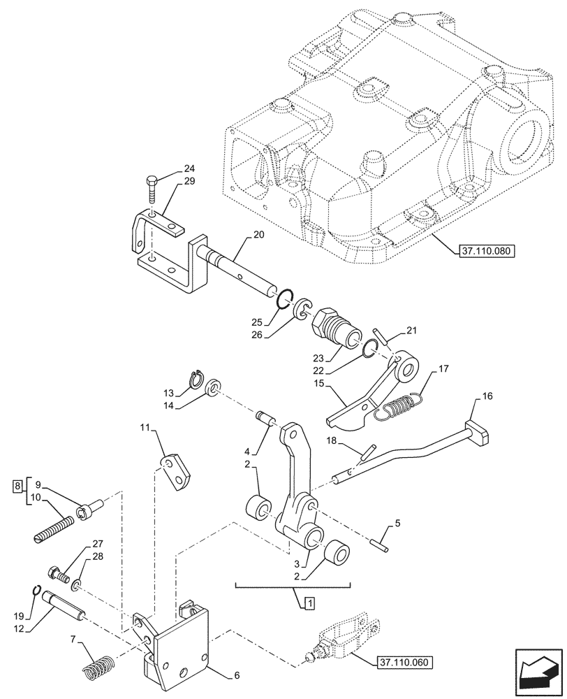 Схема запчастей Case IH JX95HC PLUS - (37.110.050) - STD + VAR - 334957, 390831 - HYDRAULIC LIFT, REAR, LEVER, TIE-ROD (37) - HITCHES, DRAWBARS & IMPLEMENT COUPLINGS