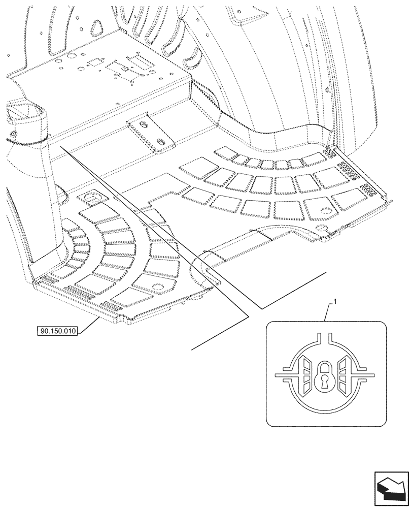 Схема запчастей Case IH JX95HC PLUS - (90.108.050) - VAR - 334342, 334343, 334344, 334345, 334348, 334349 - WARNING DECAL, PLATE, DIFFERENTIAL LOCK (90) - PLATFORM, CAB, BODYWORK AND DECALS