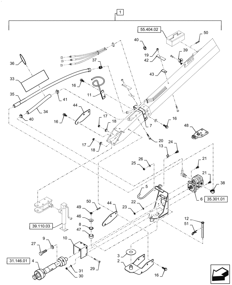 Схема запчастей Case IH SCX100 - (07.10) - PTO DRIVEN HYDRAULIC PUMP RETROFIT KIT (07) - HYDRAULICS