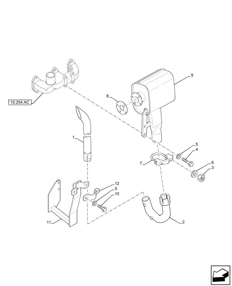 Схема запчастей Case IH JX95HC PLUS - (10.254.010) - STD + VAR 390199 - EXHAUST SYSTEM, VERTICAL EXHAUST (10) - ENGINE