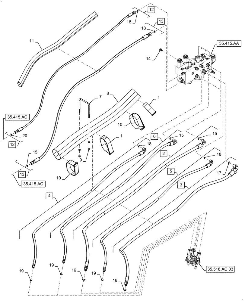Схема запчастей Case IH 7140 - (35.518.AC[01]) - HYDRAULIC SYSTEM, HEADER, FEEDER, COUPLING (35) - HYDRAULIC SYSTEMS