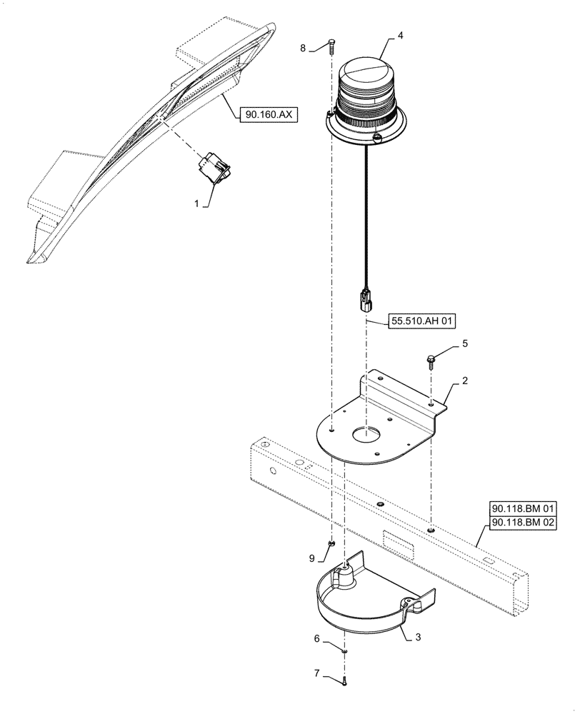 Схема запчастей Case IH 7140 - (55.404.AC[01]) - VAR - 425357, 425388 - BEACON, CAB (55) - ELECTRICAL SYSTEMS