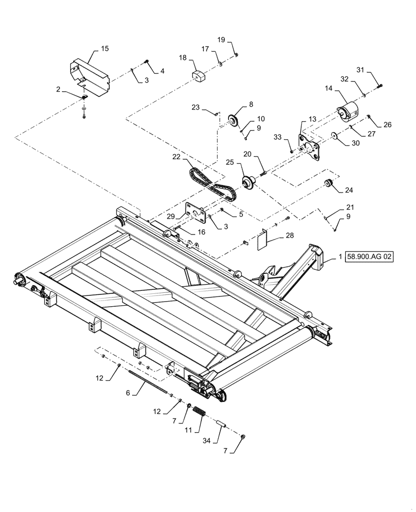 Схема запчастей Case IH DOUBLE WINDROW - (58.900.AG) - TENSIONER, CHAIN (58) - ATTACHMENTS/HEADERS