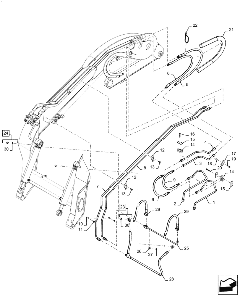 Схема запчастей Case IH SV340 - (35.723.020[01]) - BUCKET HYDRAULIC CYLINDER LINES, W/ EHF (35) - HYDRAULIC SYSTEMS