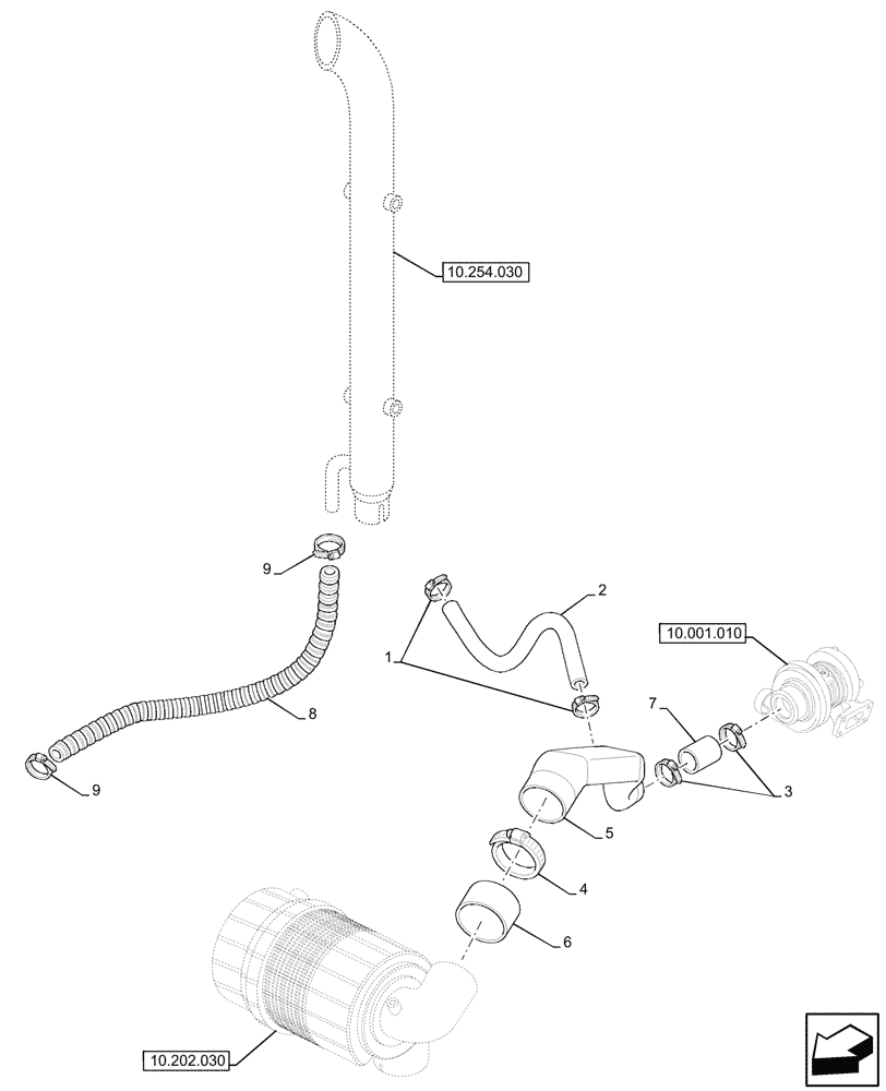 Схема запчастей Case IH JX95HC PLUS - (10.202.040) - VAR - 330200 - AIR CLEANER, W/ DUST EJECTOR, LINE (10) - ENGINE