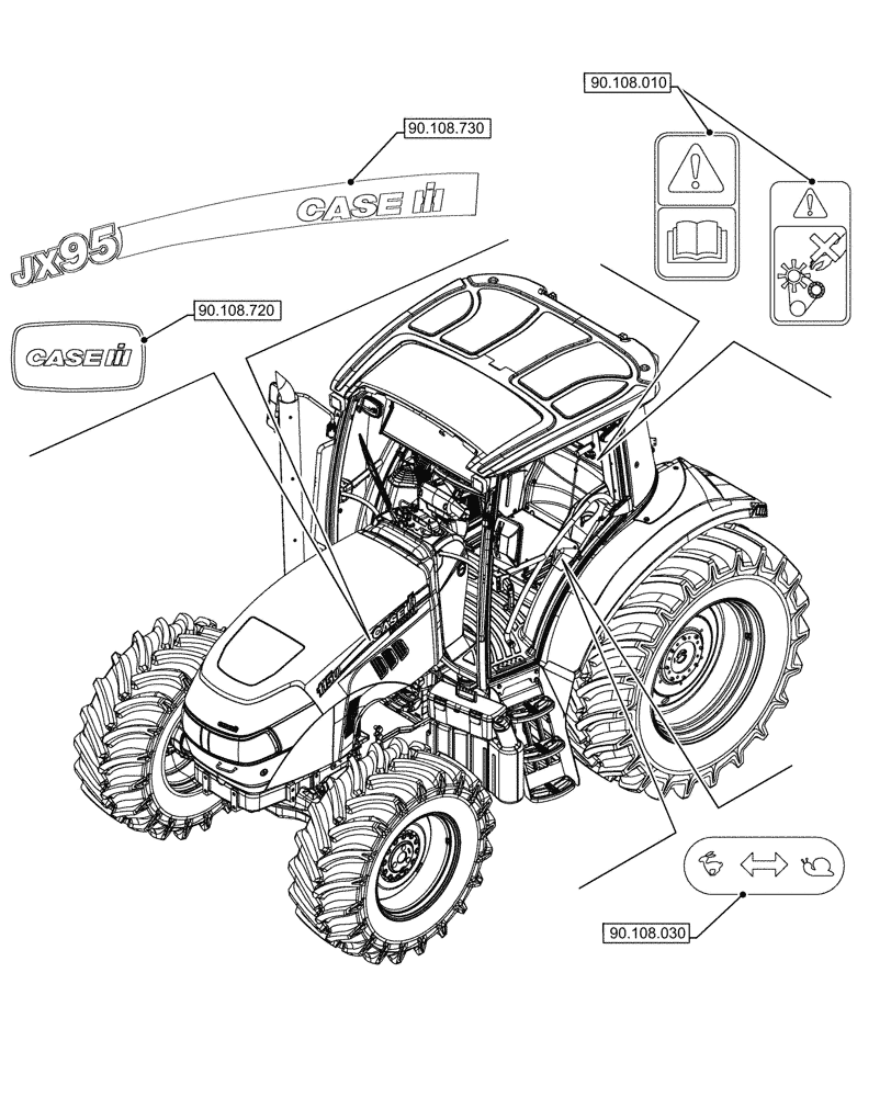 Схема запчастей Case IH JX95HC PLUS - (90.000.00[04]) - SECTION INDEX - PLATFORM, CAB, BODYWORK & DECALS (90) - PLATFORM, CAB, BODYWORK AND DECALS