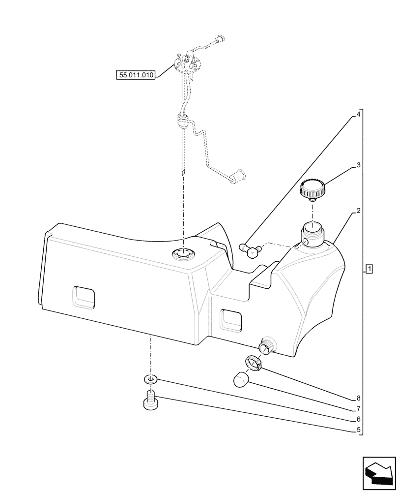 Схема запчастей Case IH JX95HC PLUS - (10.216.020) - STD + VAR - 334296, 390246 - FUEL TANK (10) - ENGINE