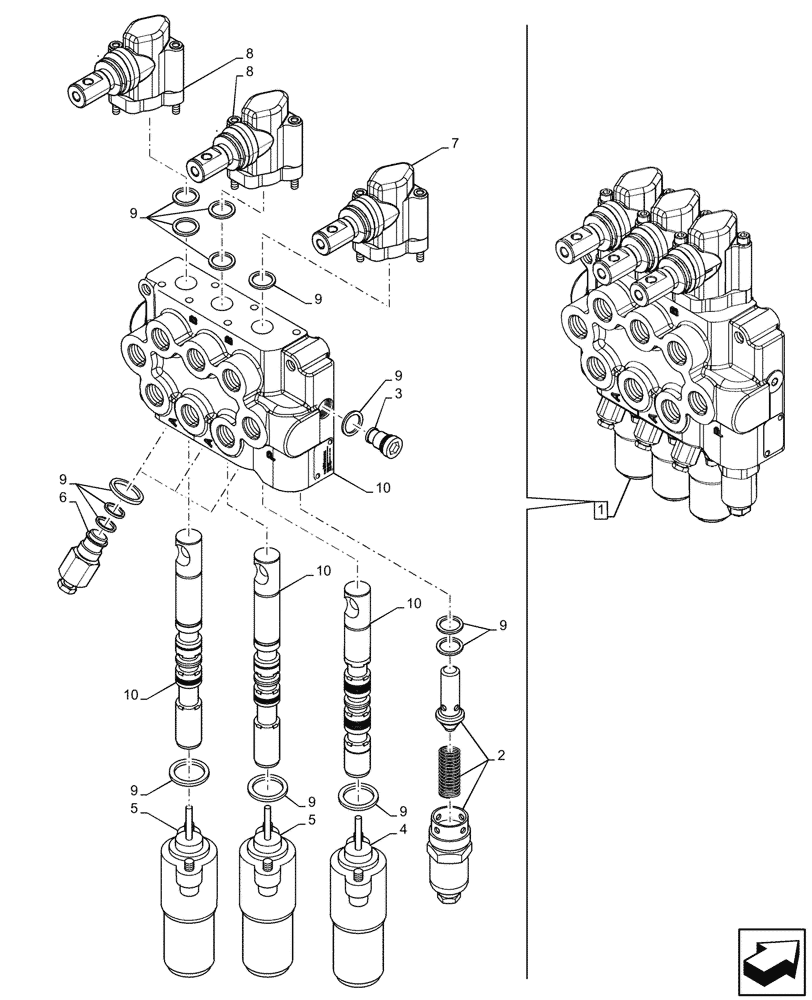 Схема запчастей Case IH JX95HC PLUS - (35.204.210) - VAR - 335103 - REMOTE CONTROL VALVE, REAR, 3 REMOTE CONTROL VALVES (2 S/D W/ KICK OUT AND FLOAT + 1 S/D W/ KICK OUT), COMPONENTS (35) - HYDRAULIC SYSTEMS