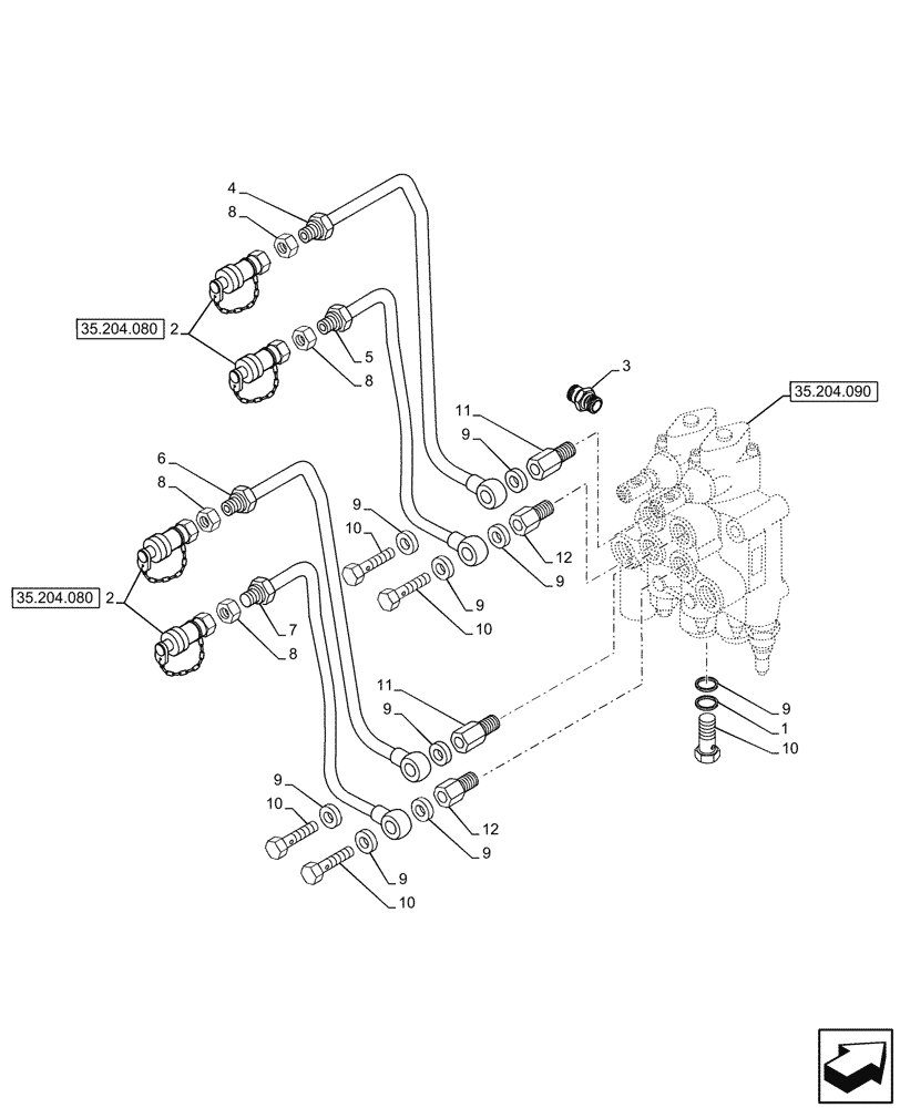 Схема запчастей Case IH JX95HC PLUS - (35.204.070) - VAR - 335417 - REMOTE CONTROL VALVE, REAR, HOSE (35) - HYDRAULIC SYSTEMS