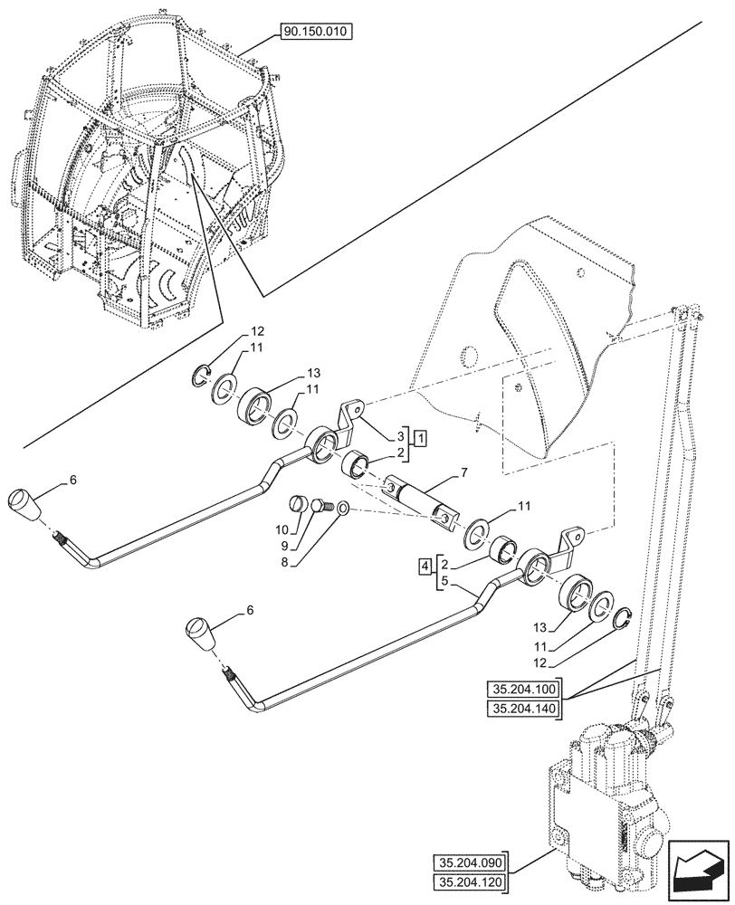 Схема запчастей Case IH JX95HC PLUS - (35.204.260) - STD + VAR - 335413, 335417 - REMOTE CONTROL VALVE, REAR, CONTROL LEVER (1 S/D + 1 DOUBLE ACTING WITH FLOAT & KICK OUT) (35) - HYDRAULIC SYSTEMS