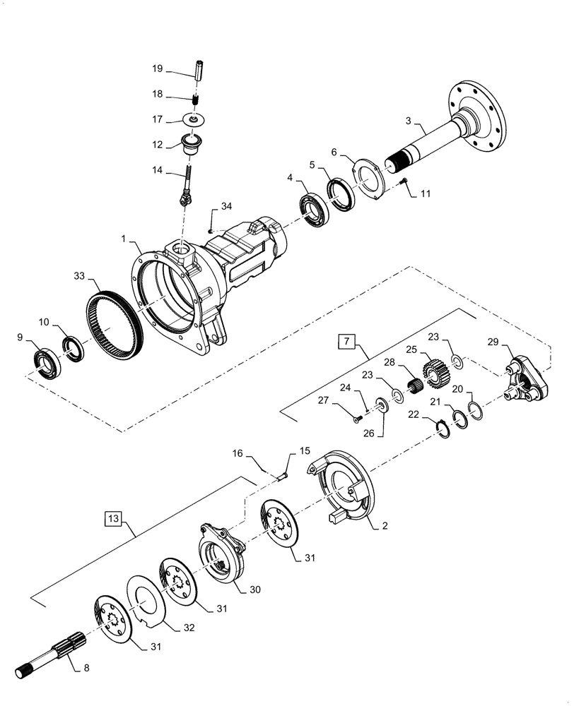 Схема запчастей Case IH FARMALL 45C - (27.124.AD[01]) - LH FINAL REDUCTION HOUSING (27) - REAR AXLE SYSTEM