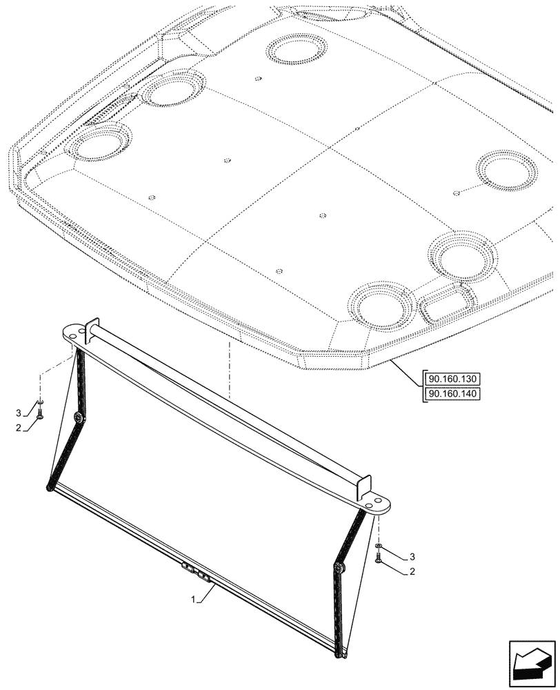 Схема запчастей Case IH JX95HC PLUS - (90.151.010) - STD + VAR - 391606 - CAB, SUN CURTAIN (90) - PLATFORM, CAB, BODYWORK AND DECALS