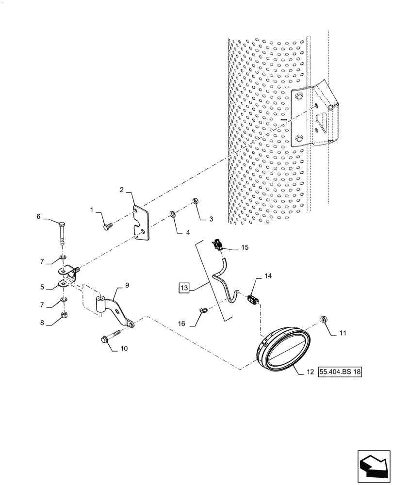 Схема запчастей Case IH MAGNUM 280 - (55.404.BS[17]) - WORK LAMP, EXHAUST SHIELD MOUNTED, RH (55) - ELECTRICAL SYSTEMS