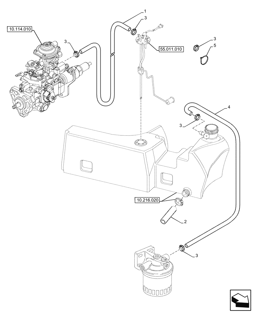 Схема запчастей Case IH JX95HC PLUS - (10.216.030) - STD + VAR - 334296, 390246 - FUEL TANK, LINE (10) - ENGINE