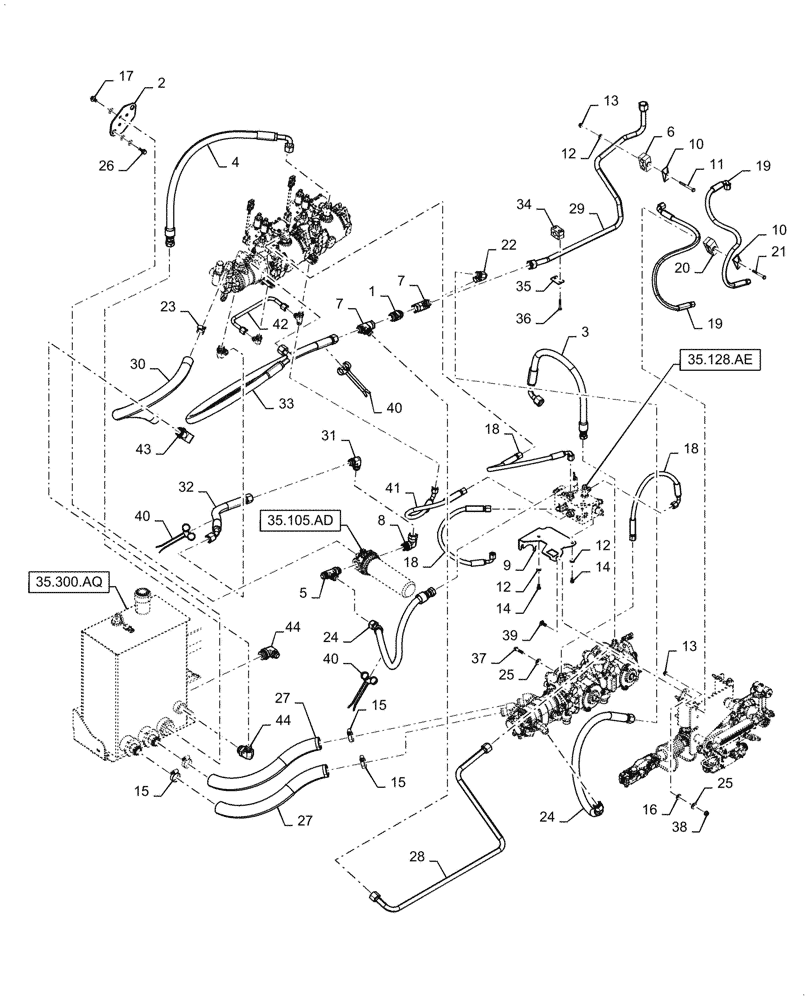 Схема запчастей Case IH WD1504 - (35.105.AC[01]) - HYDRAULIC DRAPER, CHARGE CIRCUIT, 4 CYLINDER, ASN YGG677501 (35) - HYDRAULIC SYSTEMS