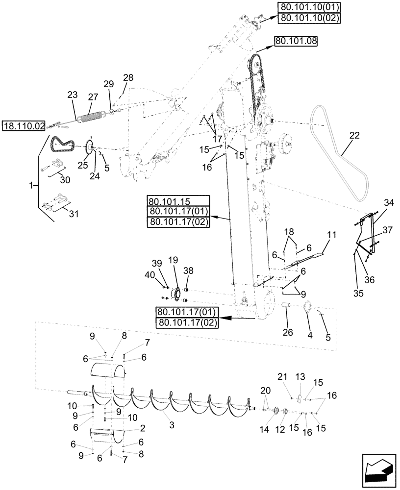 Схема запчастей Case IH 7010 - (80.101.25[01]) - BUBBLE-UP AUGER DRIVE - 7010/8010 (80) - CROP STORAGE/UNLOADING