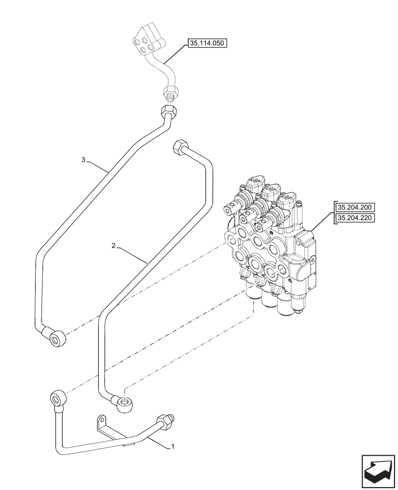 Схема запчастей Case IH JX95HC PLUS - (35.204.330) - VAR - 335054, 335103 - 3 REMOTE CONTROL VALVES, (2 S/D W/ KICK OUT AND FLOAT + 1 S/D W/ KICK OUT & 2 S/D + 1 S/D W/ KICK OUT), PIPE (35) - HYDRAULIC SYSTEMS