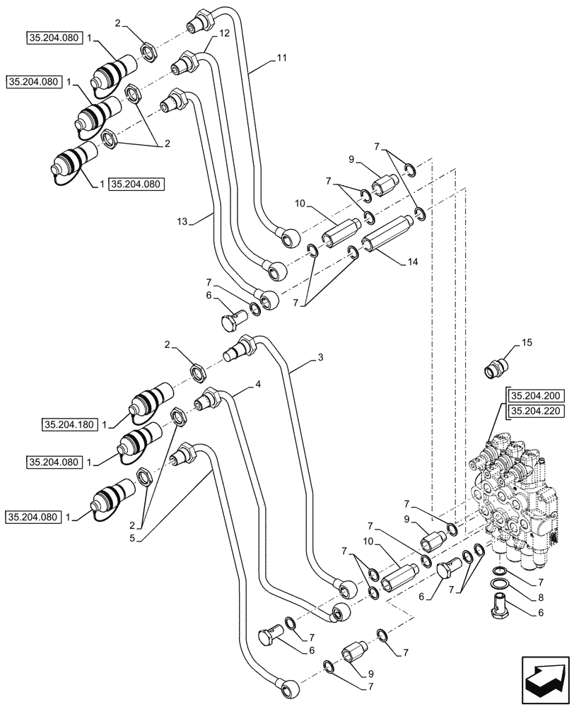Схема запчастей Case IH JX95HC PLUS - (35.204.170) - VAR - 335103 - REMOTE CONTROL VALVE, REAR, HOSE (35) - HYDRAULIC SYSTEMS