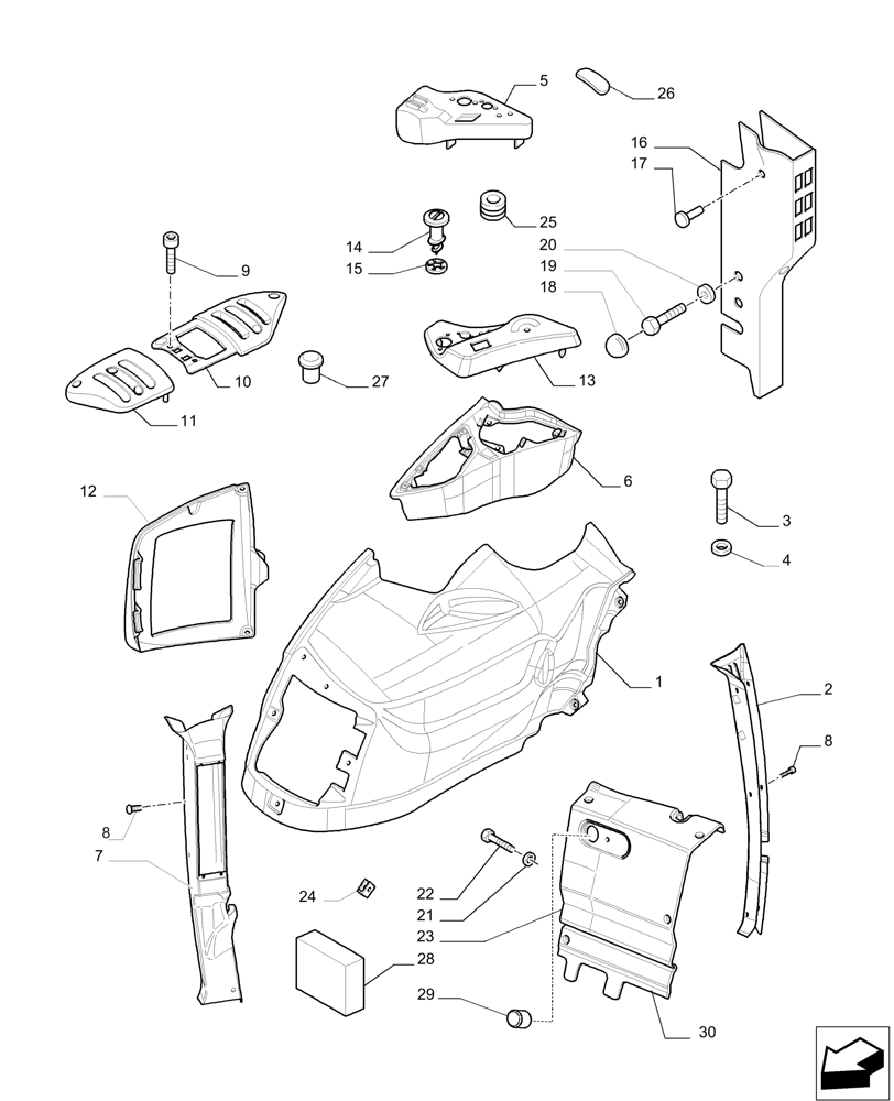 Схема запчастей Case IH PUMA 230 - (90.160.BL[02]) - CONTROLS COVER (90) - PLATFORM, CAB, BODYWORK AND DECALS