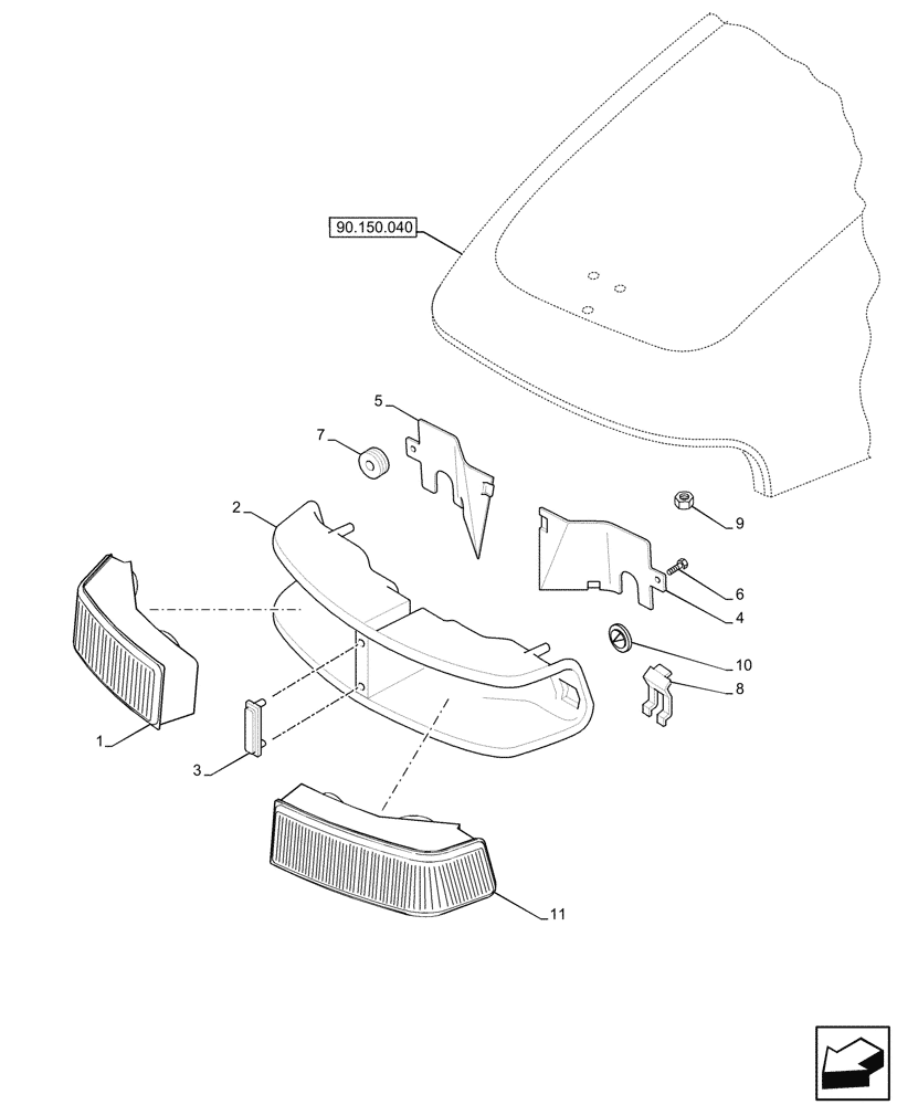 Схема запчастей Case IH JX95HC PLUS - (55.404.040) - VAR - 334344, 334345, 334348, 334349 - HEADLAMP (55) - ELECTRICAL SYSTEMS
