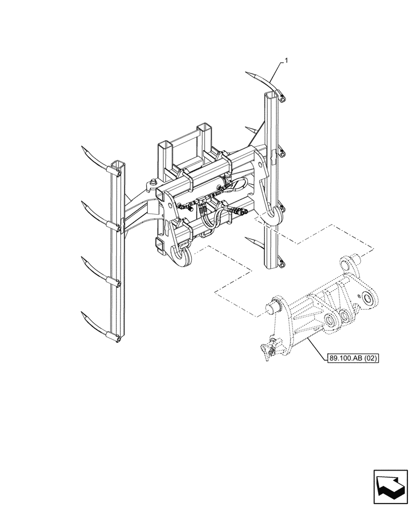 Схема запчастей Case IH FARMLIFT 935 - (84.100.AB[14]) - BALE SLICE, GRAB RAIL (84) - BOOMS, DIPPERS & BUCKETS