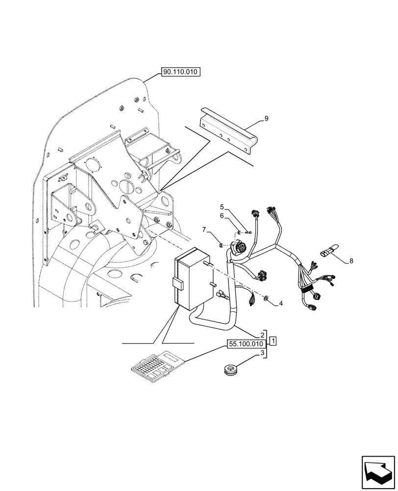 Схема запчастей Case IH JX95HC PLUS - (55.510.020) - STD + VAR - 391606 - CAB, CONSOLE, WIRE HARNESS (55) - ELECTRICAL SYSTEMS
